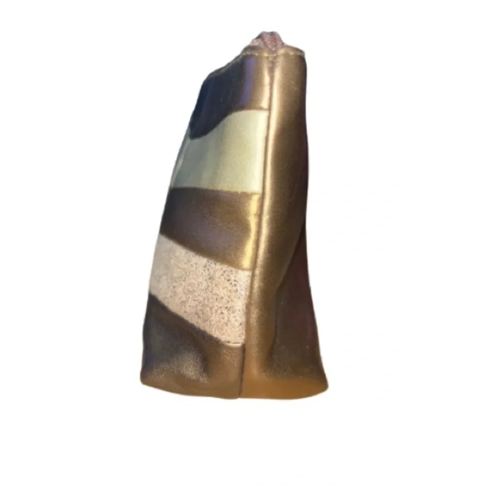 Frankie & Johnnie Brown and Gold Metallic Chevron Zip Bag, Purple Interior